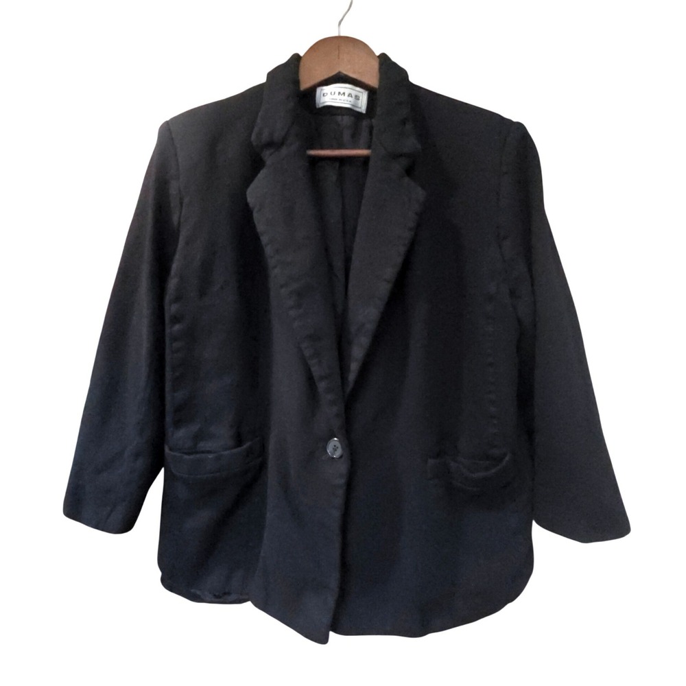 Vintage Dumas Black 100% Pure Wool Blazer Made in USA Single Button Jacket M